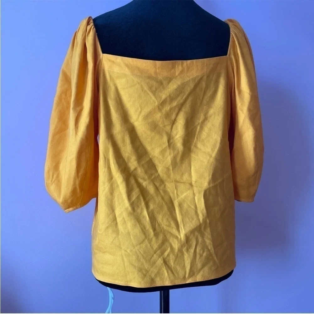 Cult Gaia- Orange Open Aurel Stretch Linen Front-Tie Puff-Sleeve Top Size Small